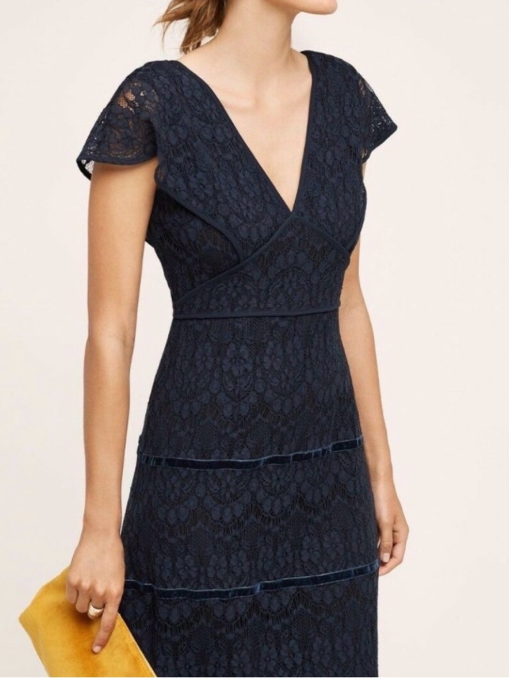 Anthropologie Foxiedox Clarinda Tiered Dress Navy Blue V-neck
